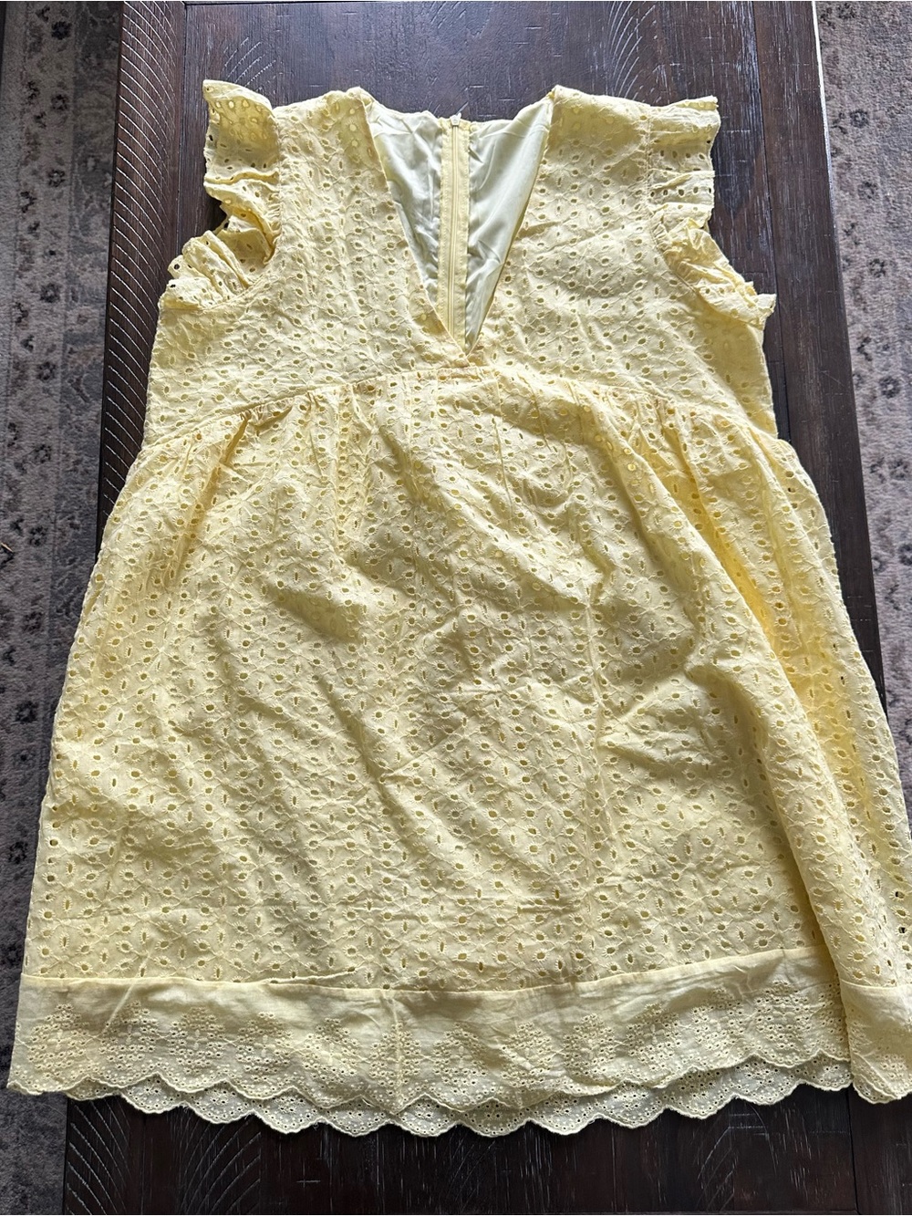 Women’s Yellow Eyelet Ruffle Sleeve Romper Dress - Size XL (runs small)